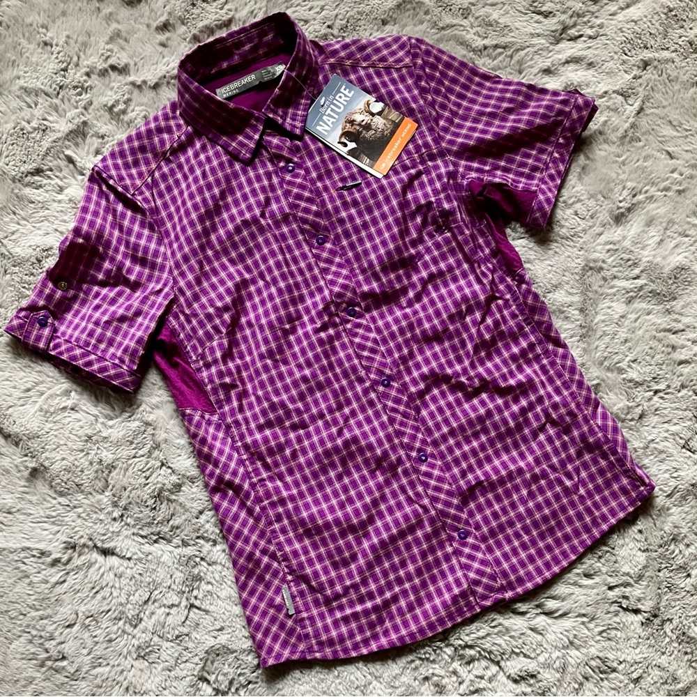 Icebreaker Purple Checkered Button Down Shirt